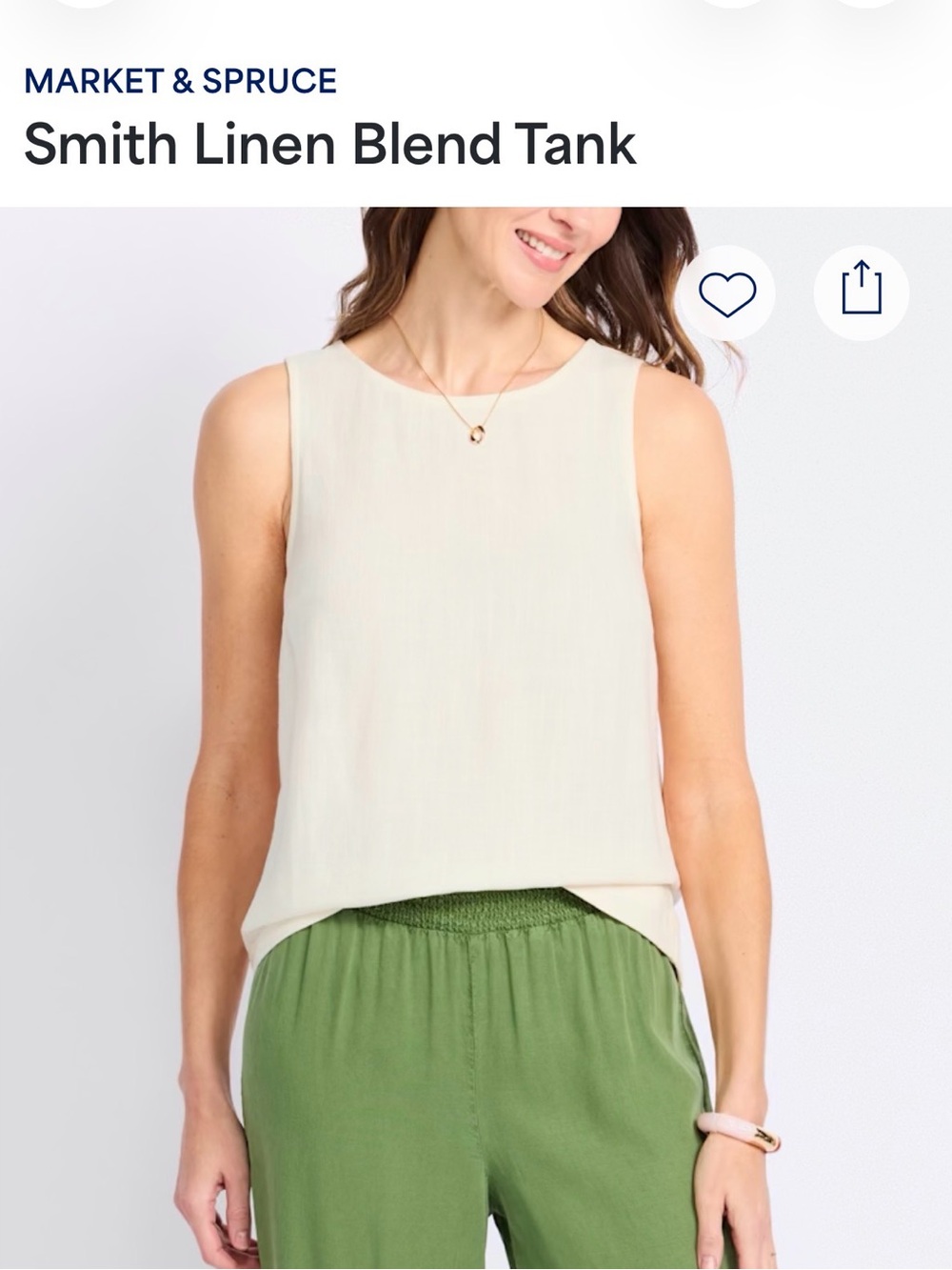 Market & Spruce Sleeveless Linen-Blend Tank in Cream